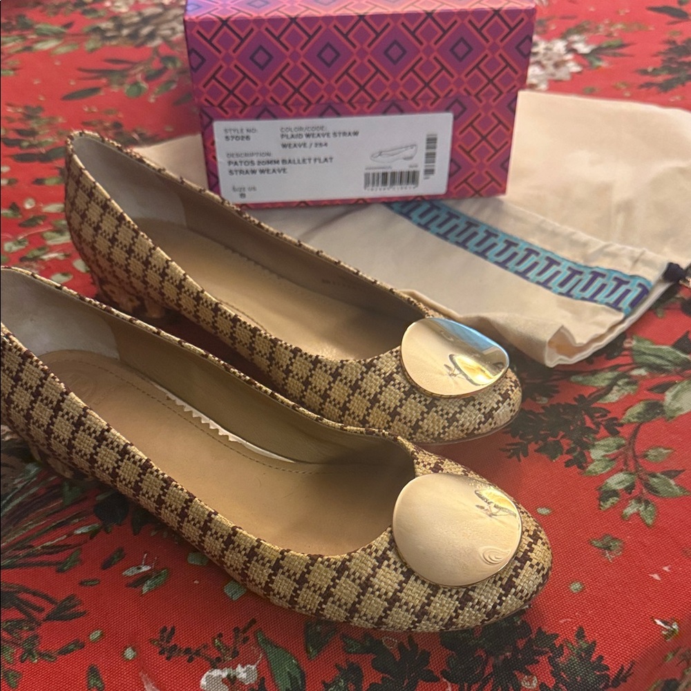 Tory Burch Women's Checkered Flats with Gold Accents